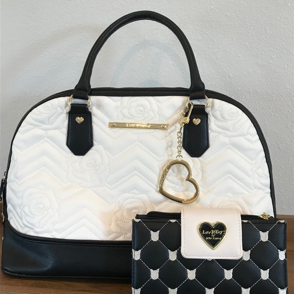 Betsy Johnson handbag with matching wallet, black and white - Picture 1 of 7